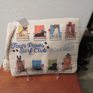 Canvas Reusable Pouch Bag 11" x 9" Catch a Wave Dachshund Beagle Beach Chair NWT - Picture 1 of 7