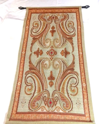 Indian Jeweled Embellished Paisley Wall Tapestry Orange and Beige w/Rod - Image 1 of 4