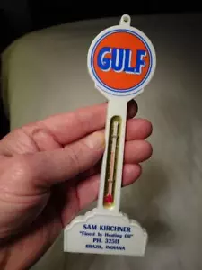 1950S-60s GULF GAS OIL NOS SIGN POST THERMOMETER Brazil Indiana - Picture 1 of 7