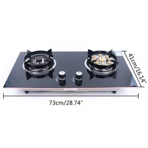 Gas Cooktop Stove Kitchen Cooker 2 Burners Built-In NG Natural Gas Stove Black - Picture 1 of 15