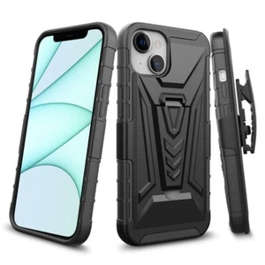 For iPhone 11 (6.1") - HARD HYBRID ARMOR CASE COVER BLACK HOLSTER with BELT CLIP - Picture 1 of 5
