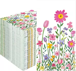 100 PCS Spring Floral Guest Napkins Disposable Flower Paper Napkins 3-Ply Waterc - Picture 1 of 12
