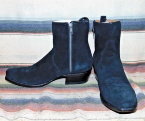 Mens Rujo The Reno Black Roughout Suede Leather Cowboy Boots 9 D New in Box - Picture 1 of 6