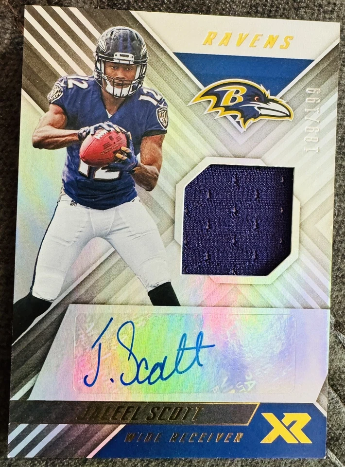 Jaleel Scott 2018 Panini XR Rookie Swatch Autographs RC /199 Ravens - Image 1 of 2