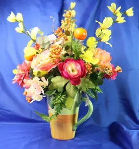 Very Colorful Floral Arrangement In A Beautiful Pitcher With Limes & Oranges - Picture 1 of 8