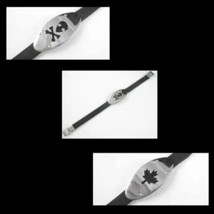 Maple Skull Stainless Steel Rubber Bracelet Wristband Black & Silver Length 6.5" - Picture 1 of 3
