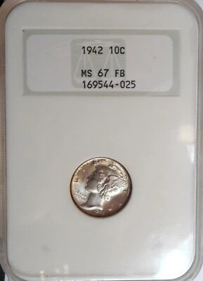 1942 . Mercury Dime . NGC MS67FB . Superb BU . Old Fatty Soap Bar Holder - Image 1 of 4