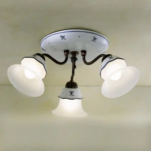 Classic Ceiling Light Fixture In Decorated White Ceramic 3 Lights FL-161 - Picture 1 of 1