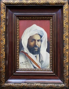 BONITA PINTURA DE RETRATO FIRMADA AL ÓLEO SOBRE TABLA DE FINALES DEL SIGLO XIX DE UN APUESTO CABALLERO ÁRABE - Imagen 1 de 13