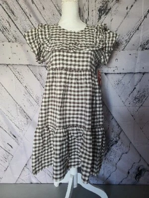 Wonder Nation Girls Ruffle Yoke Dress Brown Plaid SZ XS 4/5, L 10/12 or XL 14/16 - Image 1 of 4