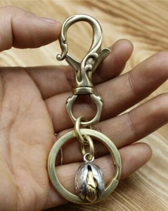 Solid Brass Keychain Pants Clip Hook Bag Hook Pistachio Pendant Car EDC Keychain - Picture 1 of 4