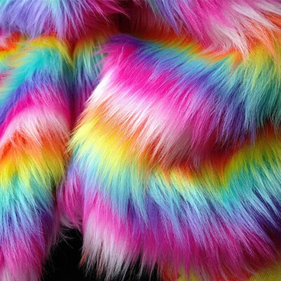 Faux Fur Plush Fabric  Jacquard Colorful Striped Patchwork Clothing Sewing Craft - Image 1 of 4