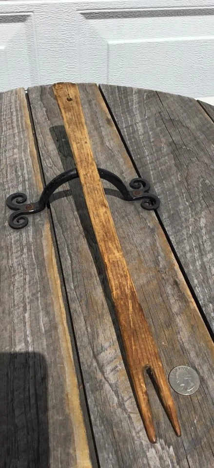 Antique Prim Small Wooden Fork Stir Stick Country Farm Kitchen 15.75"L Hang Hole - Image 1 of 1