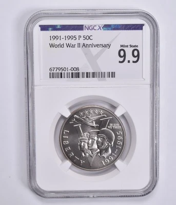 Mint State 9.9 1991-95-P World War II Commemorative Half Dollar NGC X NGCX *6776 - Image 1 of 4