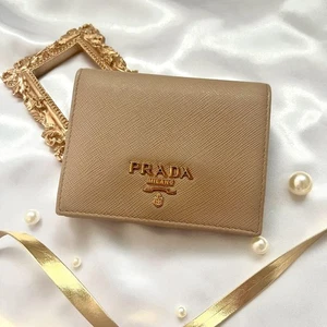 Prada Saffiano Bifold Wallet Dull Beige Leather Authentic Used - Picture 1 of 15