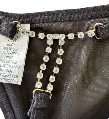 Bragas tanga de malla negras con espalda joya Y2K vintage nuevas sin etiquetas 5 S pequeñas Foto 1 de 4