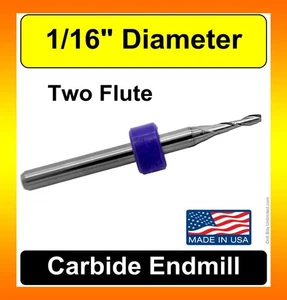 1/16" Diam. End Mill, Carbide Two-Flute, .250" Depth, ONE Pc. Made in USA UMT114 - Picture 1 of 5