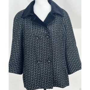 Jacques Vert Short Coat Jacket Black & Silver Sparkly Thread Size 16 3/4 Sleeves - Picture 1 of 8
