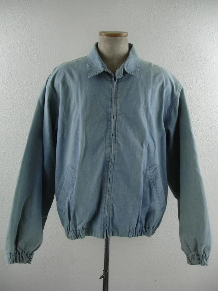 Men's XL Vtg 1980's Eddie Bauer Preppy Chambray Blue Jacket Cotton Madras Lining - Image 1 of 4