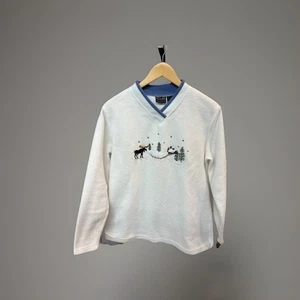 Vintage Croft And Barrow Women Fleece Pullover Winter Scene Embroidery Medium - Picture 1 of 4
