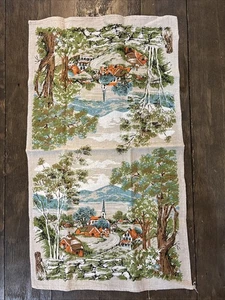 Vintage church scene linen Country Dish towel 17" x 30" - Picture 1 of 4