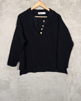 Suéter para mujer FP Beach XS negro tejido botón Henley suéter Free People Foto 1 de 4