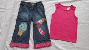 Gymboree Sz 6 Popsicle Party Ice Cream Denim Capris Pink Top Lot Birthday Girl - Picture 1 of 2