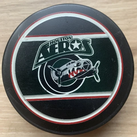 HOUSTON AEROS AHL HOCKEY PUCK INGLASCO SHER-WOOD MADE IN SLOVAKIA Cover