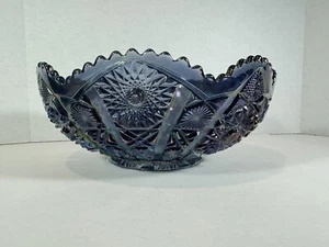 Imperial Peacock Carnival Glass Bowl w/ Hobstar Design 9 1/2" Wide - Picture 1 of 7