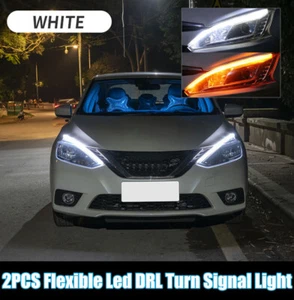 2 Pcs White Car Daytime Running Light LED Strip Turn Signal Lamp DRL Accessories - Foto 1 di 11