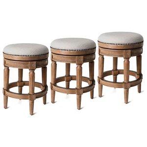 Maven Lane Pullman Counter Stool Oak Finish w/ Fabric Upholstery, Set of 3 - Picture 1 of 6