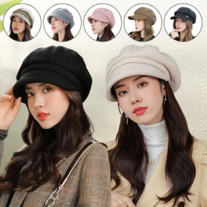 Women Winter Warm Beret Hat Newsboy Cap Cashmere Peaked Solid Octagonal Cap New - Picture 1 of 22