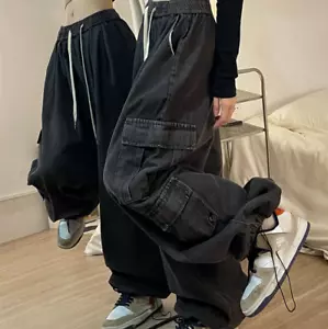 Pantalones de mezclilla holgados sueltos para mujer Ropa de calle Retro Bolsillos de carga - Imagen 1 de 11