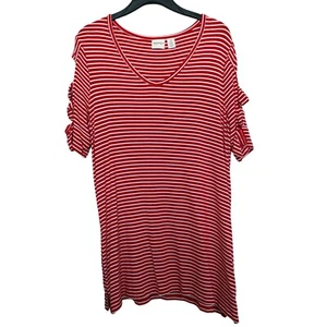 Chico’s ZENERGY Women’s Sz 2(L) Striped Tunic Shoulder Cut Outs 3/4 Sleeve - Picture 1 of 7
