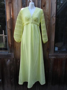 Vtg 60s Prom Wedding Bridesmaid Yellow Chiffon Maxi Womens Dress XS - Picture 1 of 7