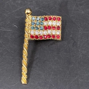 American Flag Rhinestone Red Clear Blue Pin Brooch USA Patriotic 4th of July - Picture 1 of 5