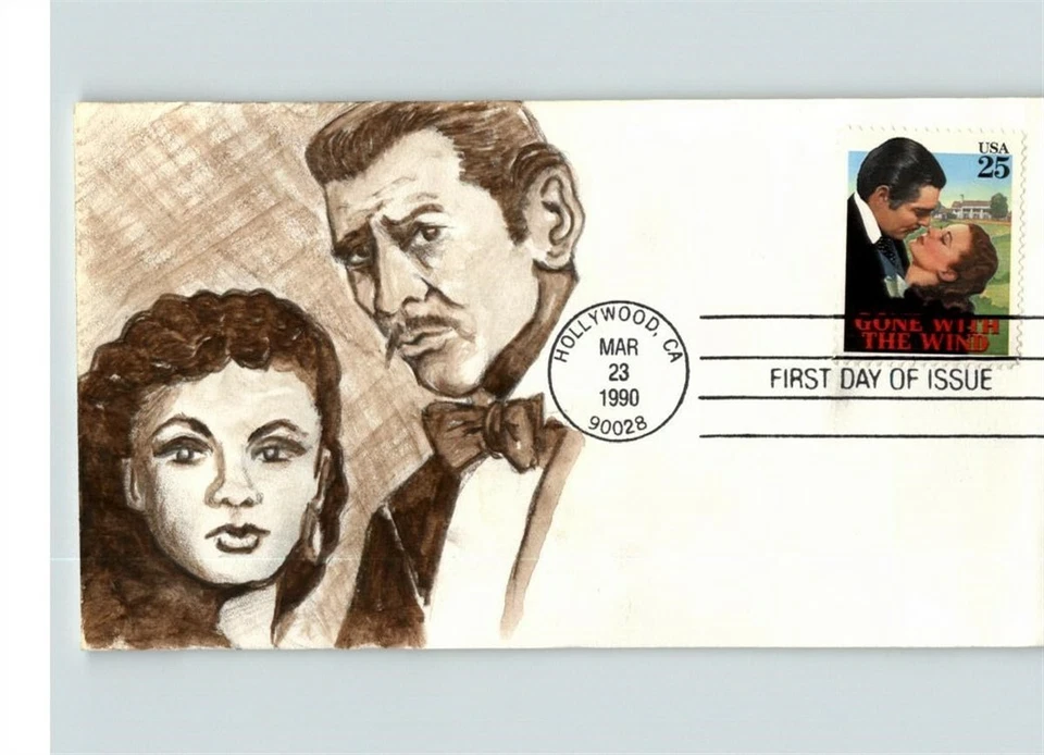 Hand Painted GONE WITH THE WIND, Rhett & Scarlett, # 1 of 1 made! Hollywood FDC - Image 1 of 1