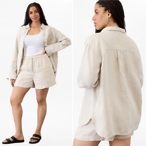 NUEVO SIN ETIQUETAS Camisa Athleta Retreat Lino Top 1X 16W 18W Sin Teñir Abotonada Relajada - Imagen 1 de 16