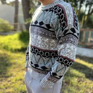 Vintage Michael Gerald Sweater Gray Geometric Abstract Pullover Grandpa Biggie - Picture 1 of 17