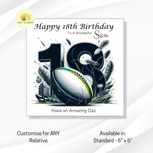 Karte zum 18. Geburtstag, personalisiert für JEDEN Verwandten, Sohn, Enkel, Neffe, Rugby, - Bild 1 von 9