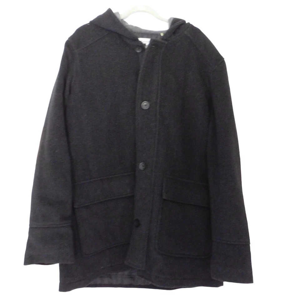 Abrigo Kenneth Cole Negro Mezcla Lana Cremallera Botón Capucha Forro Acolchado Talla XL Foto 1 de 4