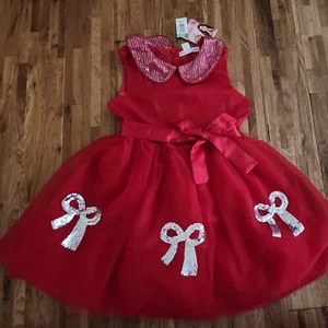 Nwt SOPHIA GRACE ROSIE GIRLS DRESS  6-6x Silver Sequent bows  Christmas holiday  - Picture 1 of 11