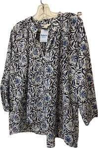 NWT womens blouse, flowers V neck, size XXL  H&M, blue white - Picture 1 of 7