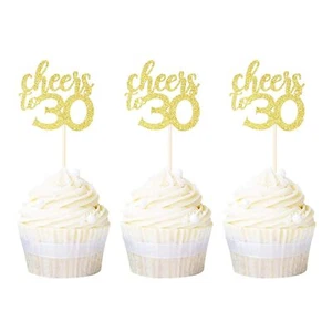 20Pcs Cheers to 30 Cupcake Toppers Gold Glitter Age Thirty 30th Cupcake Picks - Picture 1 of 3