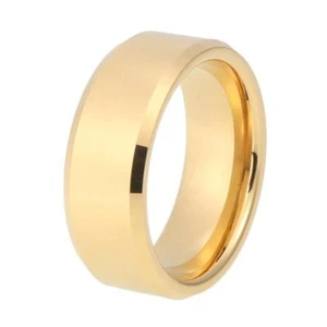 Gold Beveled Edges Polished Tungsten wedding ring band - Picture 1 of 2