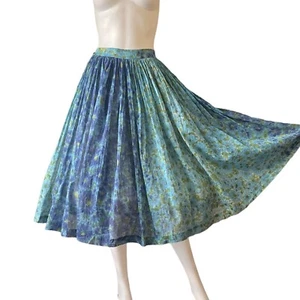 Vintage 40s- 50s Sheer Skirt Floral, Sz Small, Metal Side Zip, Blue Green - Picture 1 of 8