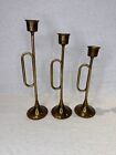 Vtg Interpur Candlesticks Brass Trumpets Lot of 3 Height Candle Holders 9? 8? 7?