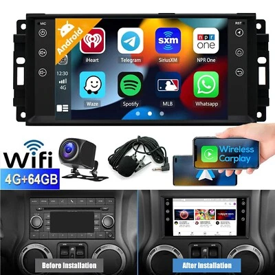 For Jeep Wrangler 2007-2016 Android 13 4+64GB Carplay GPS Car Stereo Radio - image 1 of 4