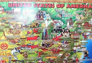 Kid's Educational Placemat 17.25 x 11.25 Illustrated United States Of America - Imagen 1 de 8