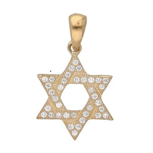 Ciondolo argento sterling 925 religione ebraismo stella di Davide placcato oro zirconi 0,9" - Foto 1 di 3